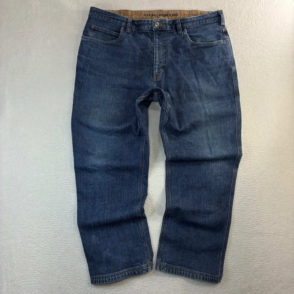 Duluth Trading Co Flex Ballroom Jeans Men 40x30 Blue Relaxed Faded Workwear